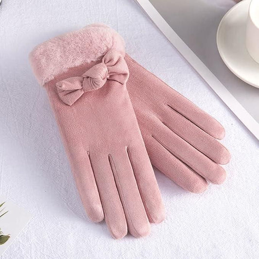 Women’s Winter Warm Gloves – Fleece Wool Touchscreen Gloves with Cute Bow Design