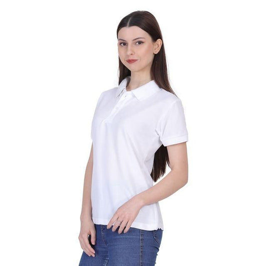 White Cotton Blend Polo Neck T-Shirt – Premium Comfort for Everyday Style