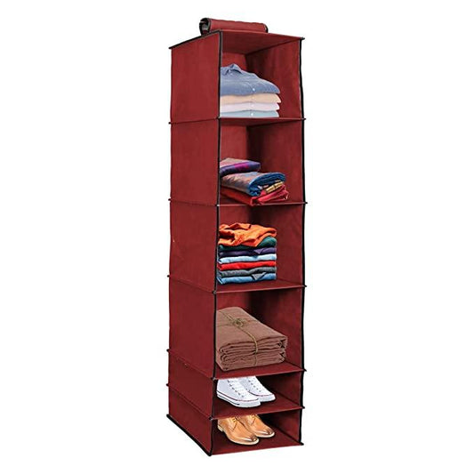 Foldable 6-Shelf Hanging Wardrobe Organizer – Space-Saving Storage Solution