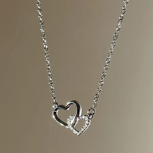 Women’s Dual Heart Pendant with Chain – Elegant Silver-Plated Jewelry