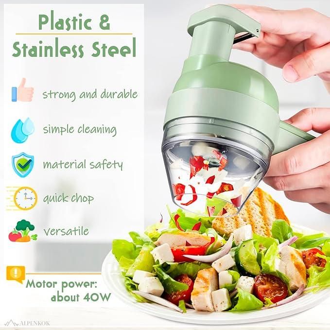 4-in-1 Portable Electric Vegetable Cutter Set – Slice, Chop, Grind & More