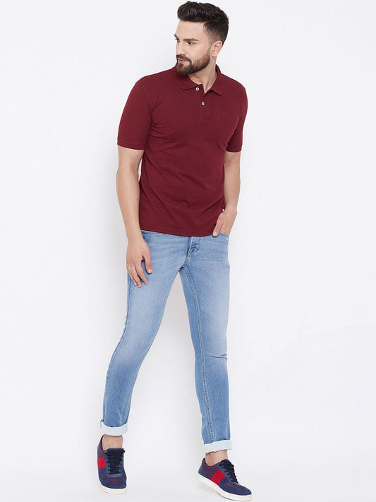 Men’s Maroon Polo T-Shirt – Soft Cotton Blend, Perfect Everyday Comfort