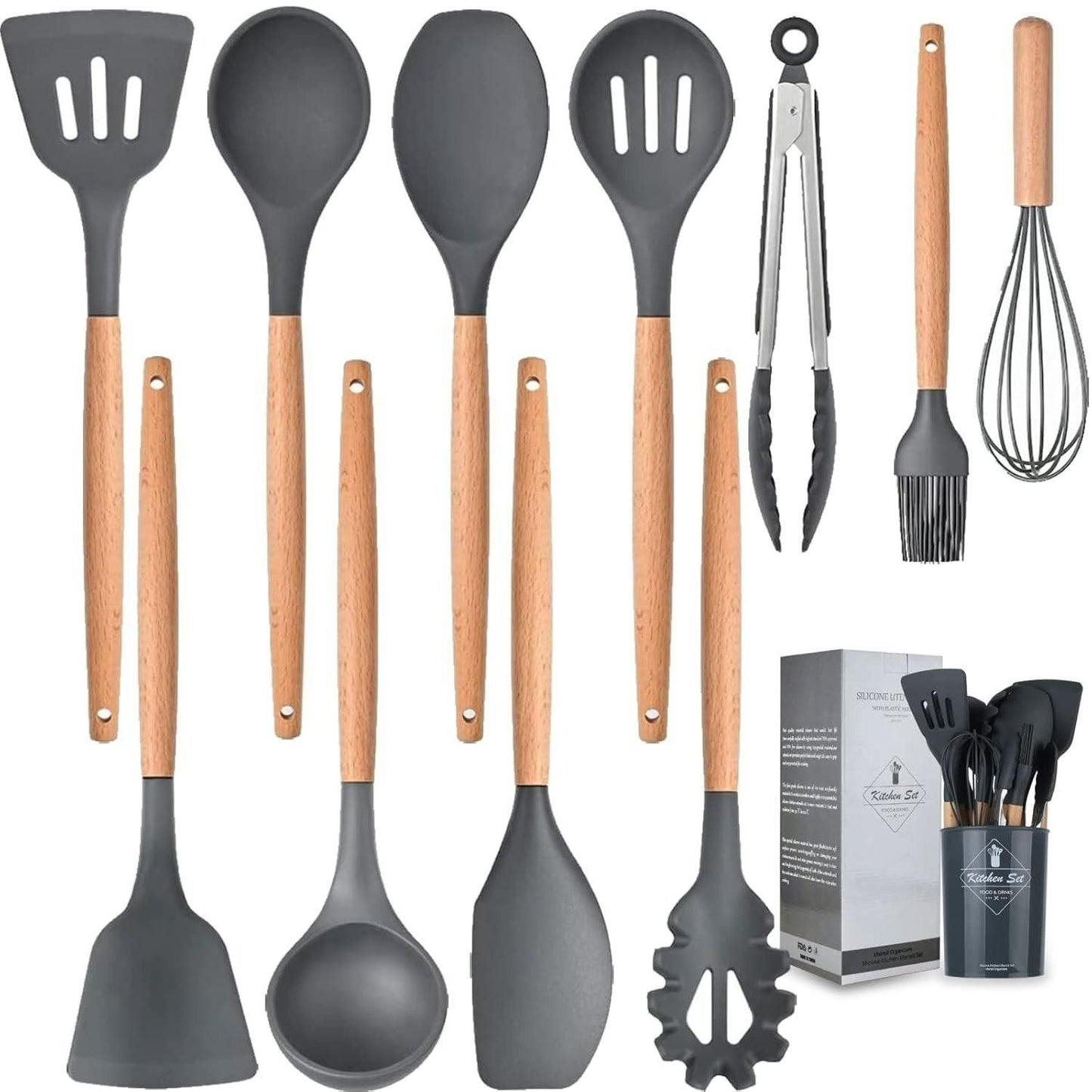 Premium Silicone Cooking Utensils Set – 11 Pcs Heat-Resistant Kitchen Tools with Holder
