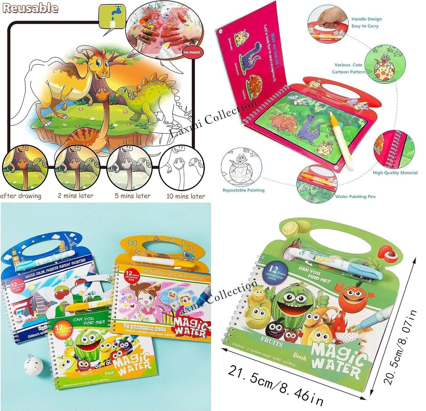 Quick Dry Water Coloring Book Doodle with Magic Pen – Reusable Fun Painting Book for Kids