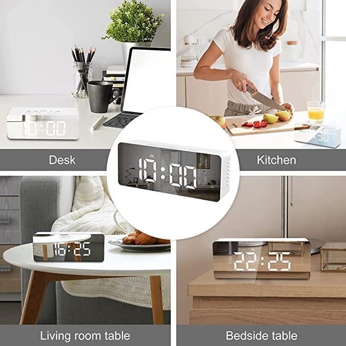 Digital Alarm Clock – LED Mirror Display with Snooze & Dimmer Control for Bedroom & Travel