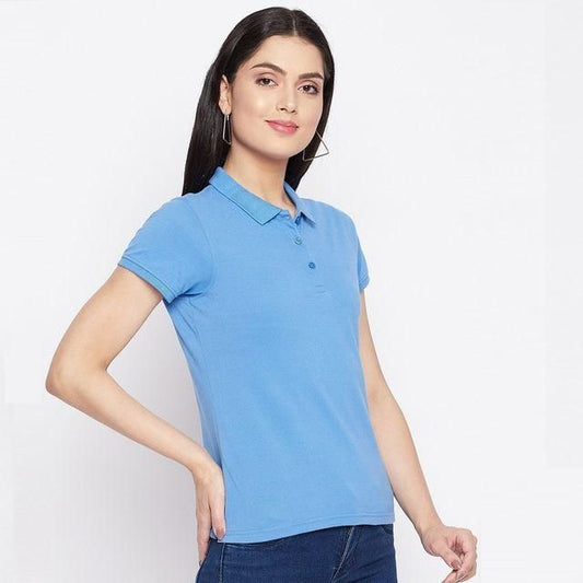 Sky Blue Cotton Blend Polo Neck T-Shirt – Soft, Stylish & Perfect for Everyday Wear