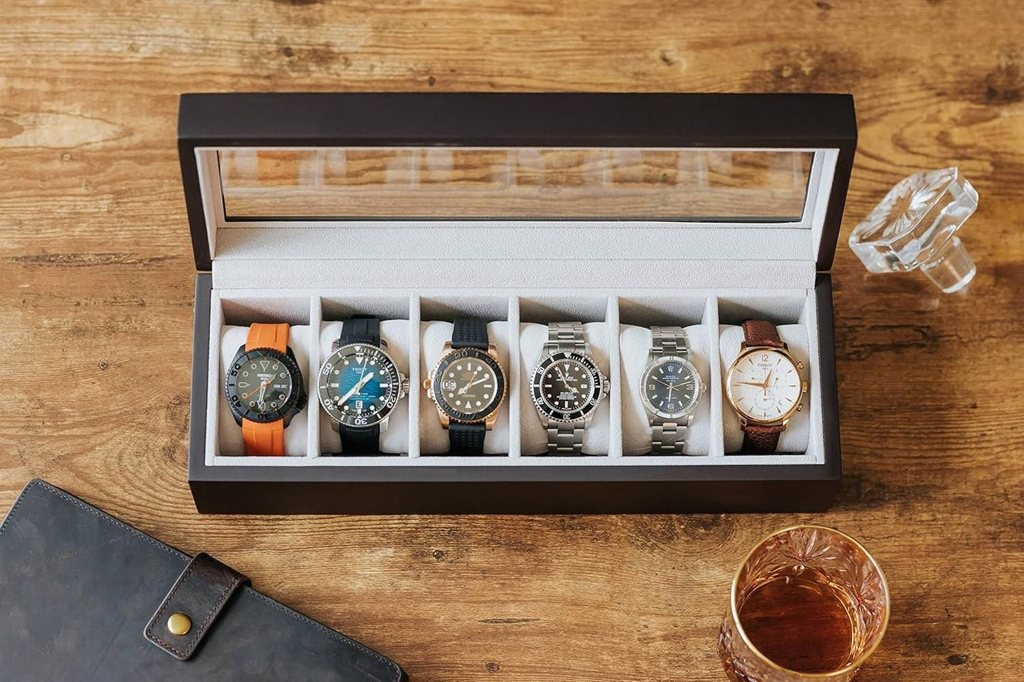 Wood Watch Box Organizer with Glass Display – Elegant Storage for Your Timepieces
