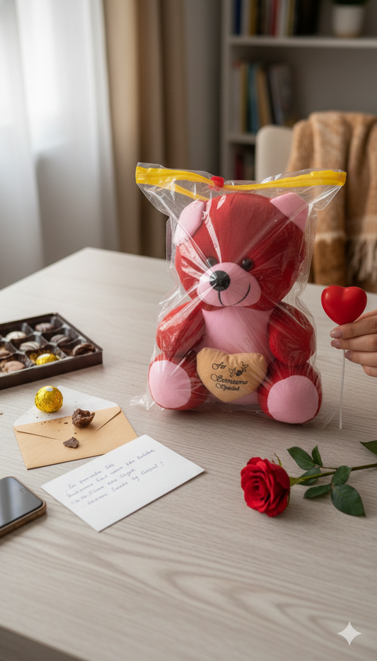 Love Quote Soft Teddy Bear with Heart – Cute Valentine Gift for Girls & Kids