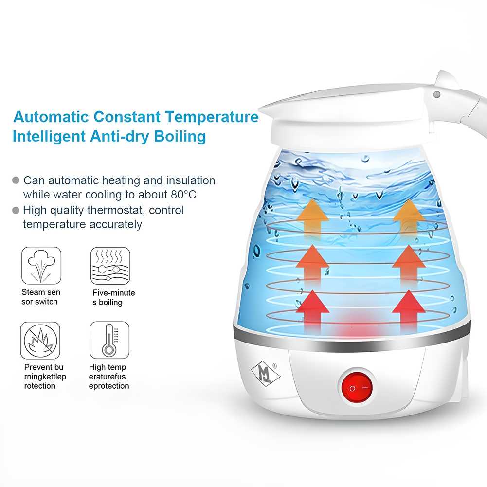 Portable Foldable Electric Kettle – Silicone & Stainless Steel Travel Kettle (600ml)