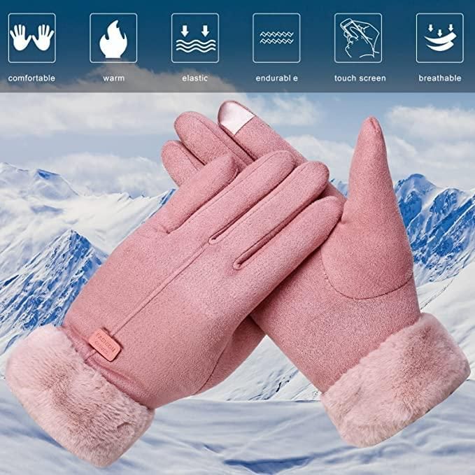 Women’s Winter Warm Gloves – Fleece Wool Touchscreen Gloves with Cute Bow Design