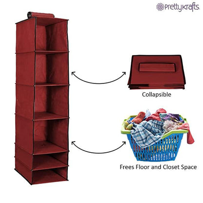 Foldable 6-Shelf Hanging Wardrobe Organizer – Space-Saving Storage Solution