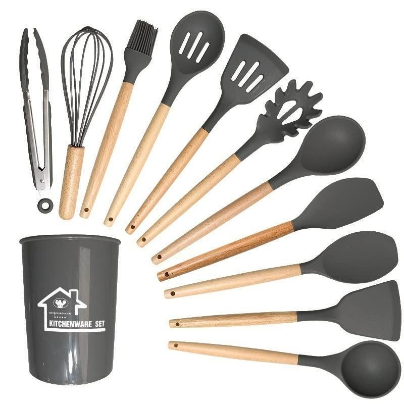 Premium Silicone Cooking Utensils Set – 11 Pcs Heat-Resistant Kitchen Tools with Holder
