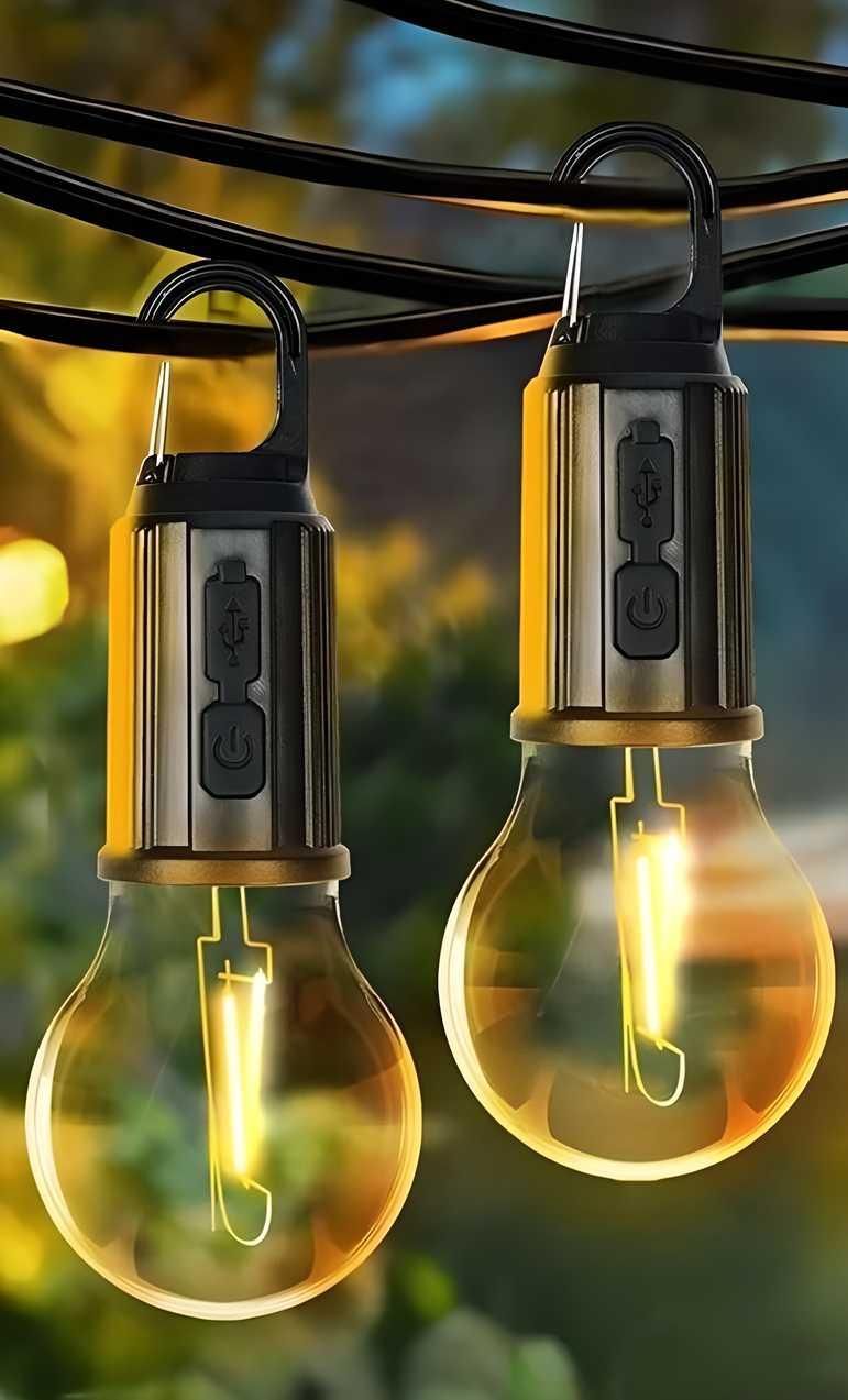 Decorative Hanging Bulb with 3 Modes – Rechargeable Tent Lamp for Camping