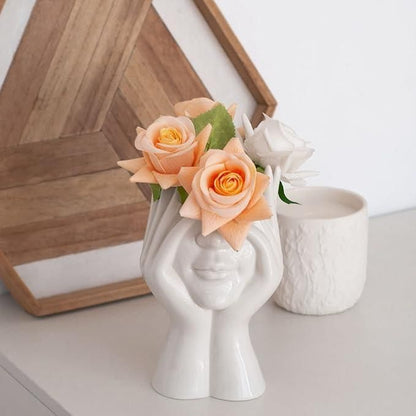 Aesthetic Face Vase – Glossy Ceramic Decorative Flower Pot