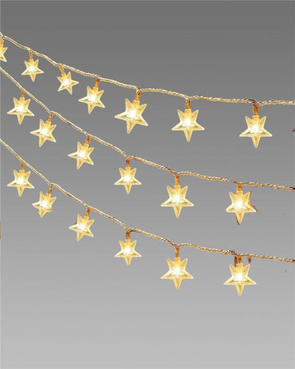 Serial String Star Lights – Warm White 16 LED Star Fairy Lights for Festive Home Decoration