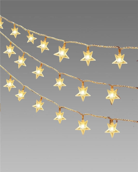 Serial String Star Lights – Warm White 16 LED Star Fairy Lights for Festive Home Decoration