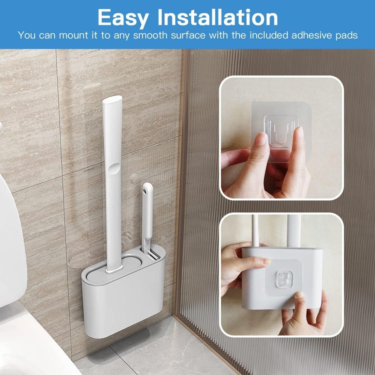 Wall Mounted Silicone Toilet Brush Set – Hygienic Quick-Dry Bathroom Cleaning Kit