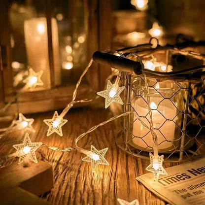Serial String Star Lights – Warm White 16 LED Star Fairy Lights for Festive Home Decoration