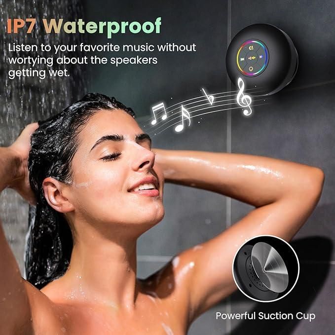 Large Suction Cup Waterproof Bluetooth Speaker – Portable LED Light Shower Speaker
