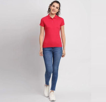 Red Cotton Blend Polo Neck T-Shirt – Comfort Fit for Everyday Style