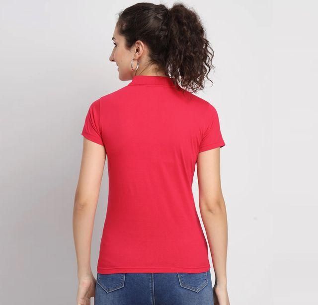 Red Cotton Blend Polo Neck T-Shirt – Comfort Fit for Everyday Style