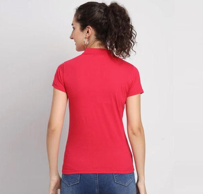Red Cotton Blend Polo Neck T-Shirt – Comfort Fit for Everyday Style