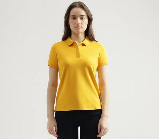 Yellow Cotton Blend Polo Neck T-Shirt – Bright, Stylish & Comfortable