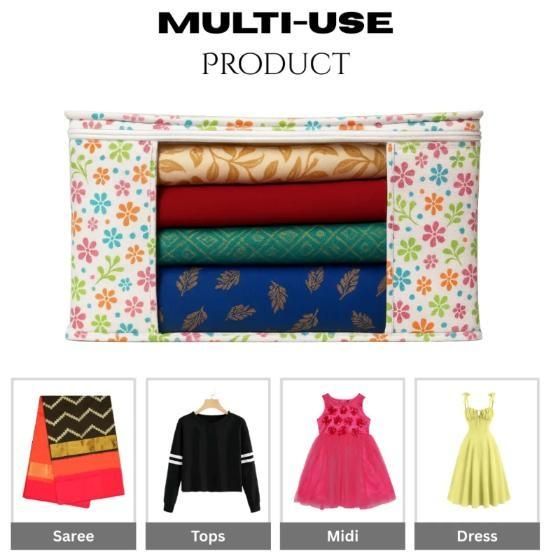 High Quality Flower Printed Saree Cover – Zip Storage Organizer