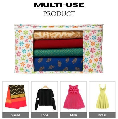 High Quality Flower Printed Saree Cover – Zip Storage Organizer