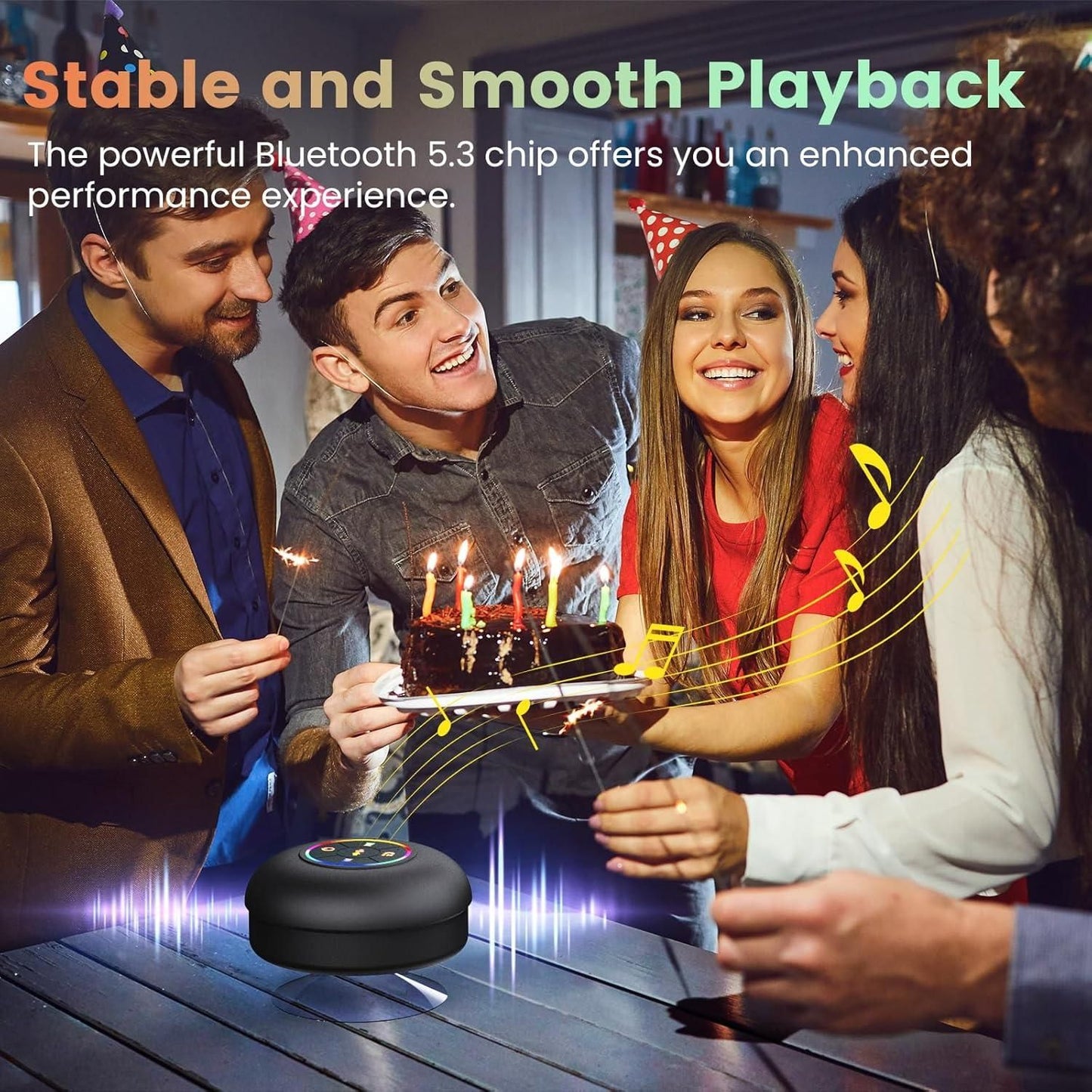 Large Suction Cup Waterproof Bluetooth Speaker – Portable LED Light Shower Speaker