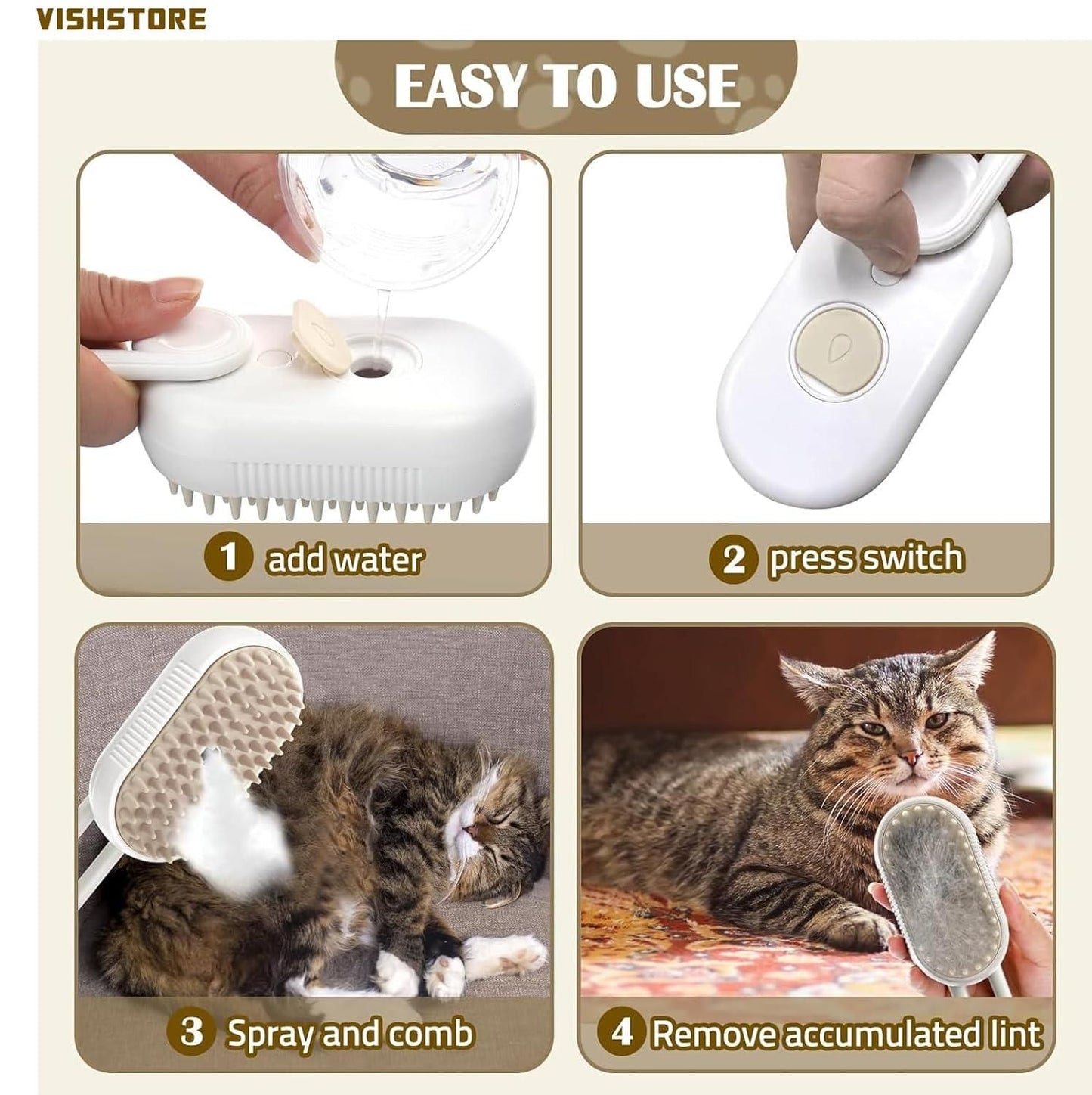 Steam Brush for Dog & Cat – Steamy Grooming Brush