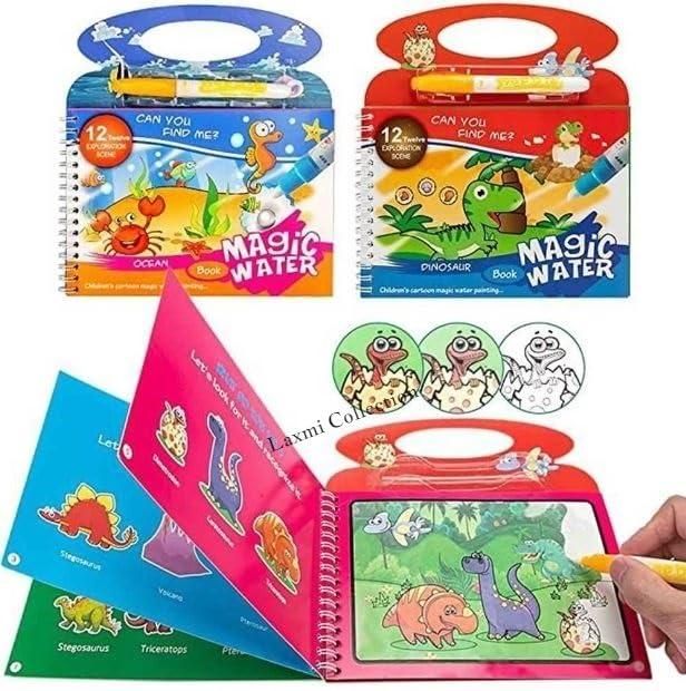 Quick Dry Water Coloring Book Doodle with Magic Pen – Reusable Fun Painting Book for Kids