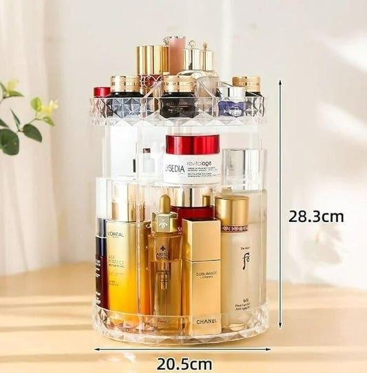 Makeup Organizer 360° Rotating Box – Adjustable Acrylic Cosmetic Storage Case
