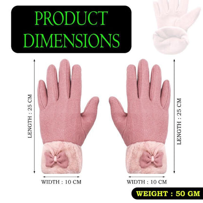Women’s Winter Warm Gloves – Fleece Wool Touchscreen Gloves with Cute Bow Design