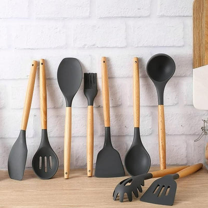 Premium Silicone Cooking Utensils Set – 11 Pcs Heat-Resistant Kitchen Tools with Holder