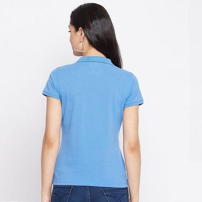 Sky Blue Cotton Blend Polo Neck T-Shirt – Soft, Stylish & Perfect for Everyday Wear
