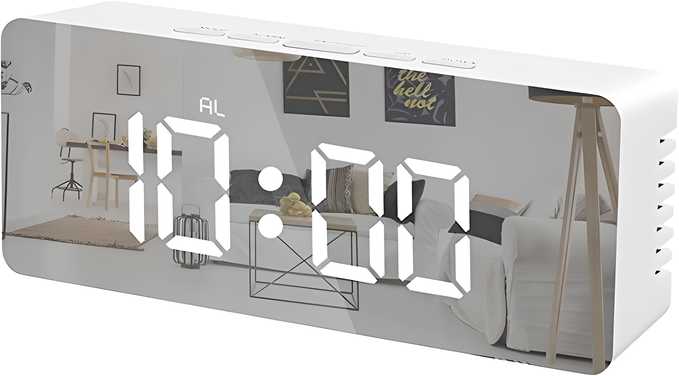 Digital Alarm Clock – LED Mirror Display with Snooze & Dimmer Control for Bedroom & Travel