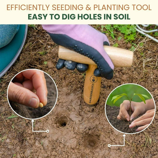 Hand Dibber for Plant – Wooden Handle Garden Planting Tool