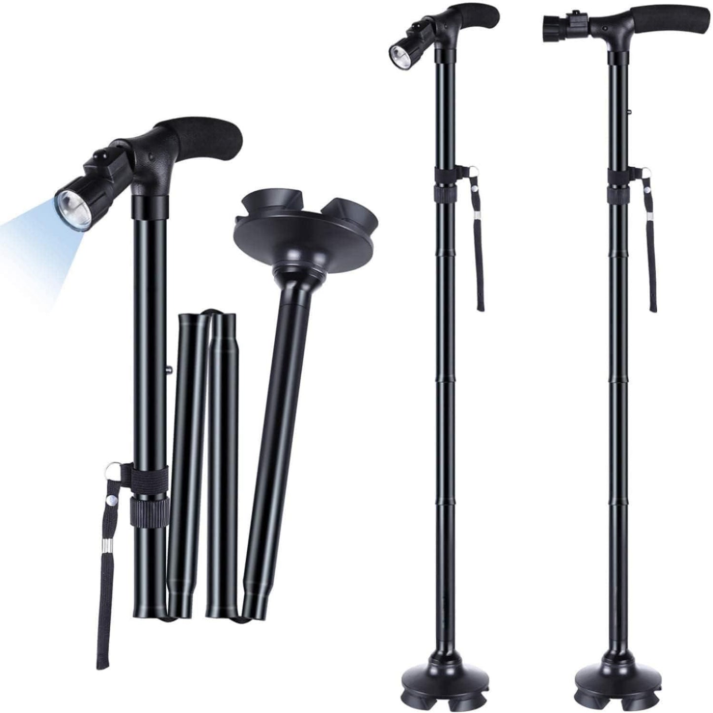 Collapsible Walking Stick with LED Light – Lightweight Aluminium Support Cane