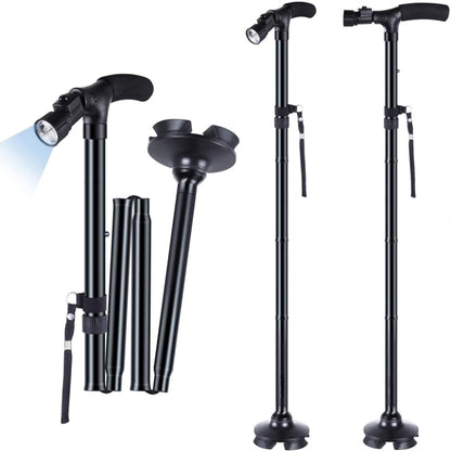 Collapsible Walking Stick with LED Light – Lightweight Aluminium Support Cane