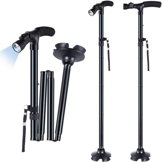 Collapsible Walking Stick with LED Light – Lightweight Aluminium Support Cane