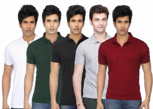 Poly Cotton Solid Half Sleeves Men’s Polo T-Shirt (Pack of 5) – Everyday Comfort & Classic Style