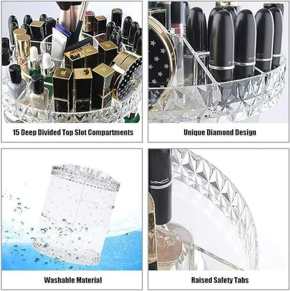 Makeup Organizer 360° Rotating Box – Adjustable Acrylic Cosmetic Storage Case
