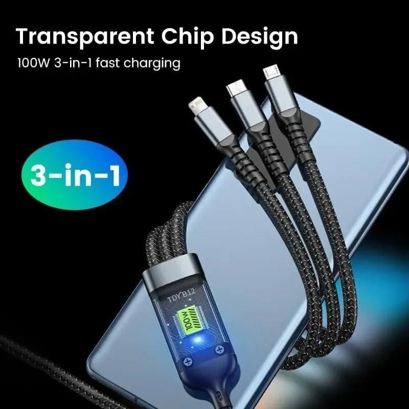3 in 1 Fast Charging Cable with Digital Display – Multi-Port USB Charging Wire