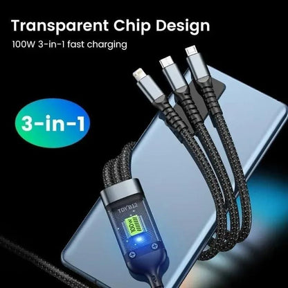 3 in 1 Fast Charging Cable with Digital Display – Multi-Port USB Charging Wire