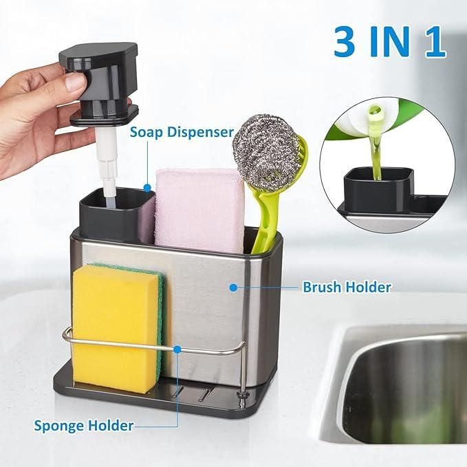 3 in 1 Kitchen Sink Caddy Stand – Stainless Steel Kitchen Organizer