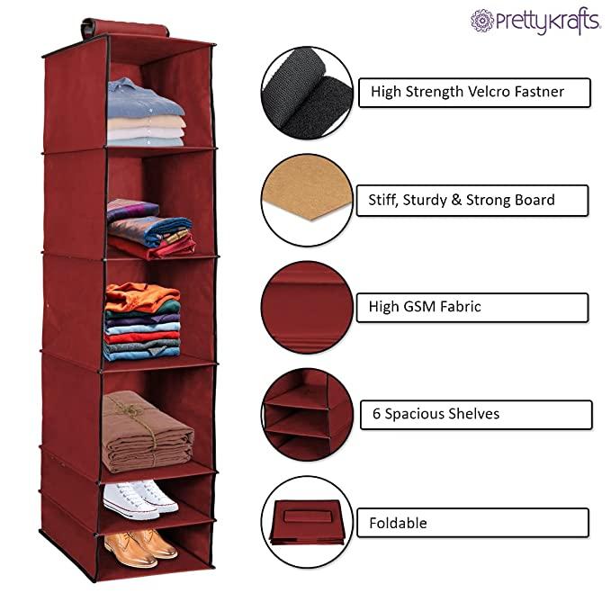 Foldable 6-Shelf Hanging Wardrobe Organizer – Space-Saving Storage Solution