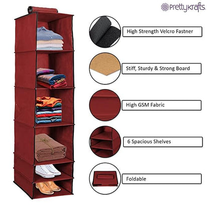 Foldable 6-Shelf Hanging Wardrobe Organizer – Space-Saving Storage Solution