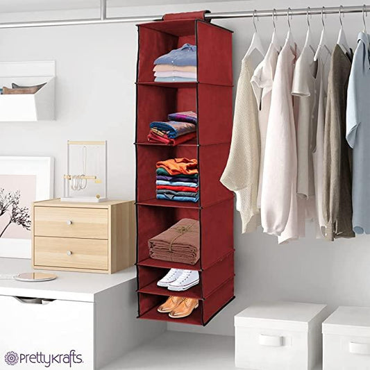 Foldable 6-Shelf Hanging Wardrobe Organizer – Space-Saving Storage Solution