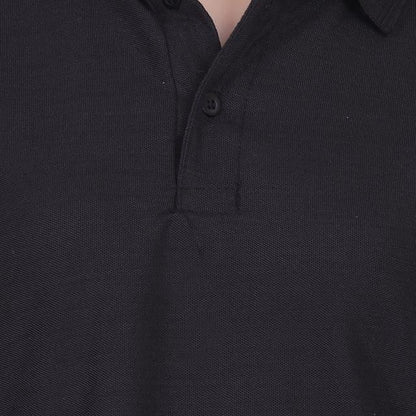 Black Cotton Blend Polo Neck T-Shirt – Premium Comfort, Everyday Style